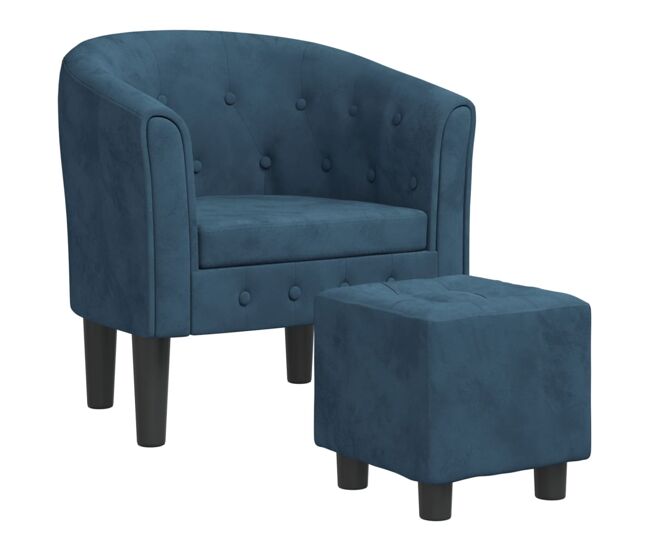 Vidaxl sillón con taburete terciopelo azul oscuro