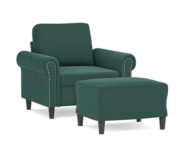 Vidaxl sillón con taburete terciopelo verde oscuro 60 cm