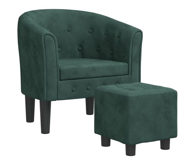 Vidaxl sillón con taburete terciopelo verde oscuro