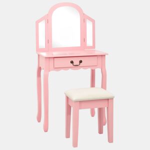 vidaXL Toucador c banco 65x36x128 cm MDF e madeira de paulownia rosa