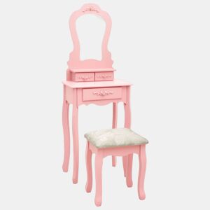 vidaXL Conj. toucador com banco 50x59x136 cm madeira paulownia rosa