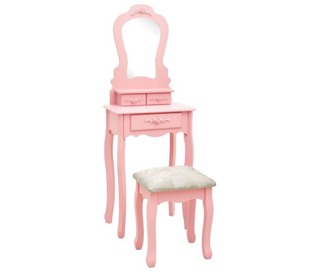 Vidaxl juego de tocador y taburete madera paulownia rosa 50x59x136 cm