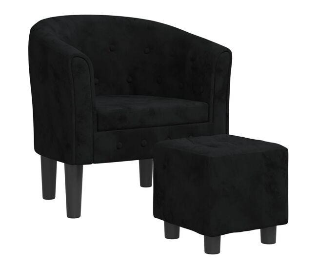 Vidaxl sillón con taburete terciopelo negro