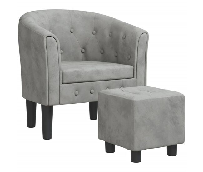 Vidaxl sillón con taburete terciopelo gris claro