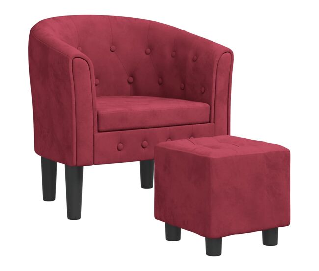 Vidaxl sillón con taburete terciopelo rojo tinto