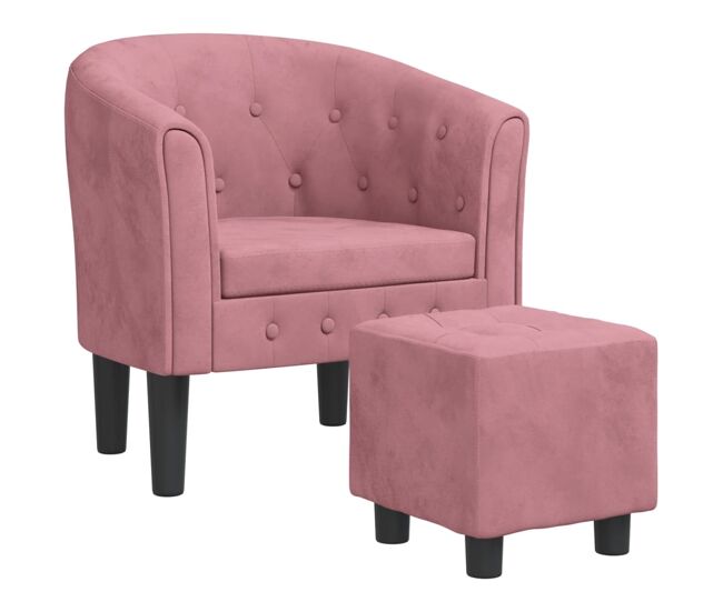 Vidaxl sillón con taburete terciopelo rosa