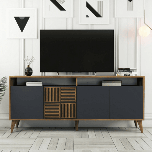 Aparador Dpogg, Mesa Multiusos, Armário de Apoio, Secretária Hall, 180x35h79 cm, Nogueira e Antracite