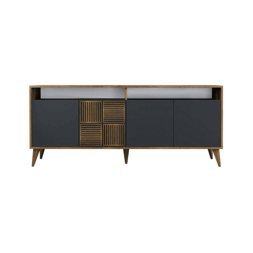 Aparador Dpogg, Mesa Multiusos, Armário de Apoio, Secretária Hall, 180x35h79 cm, Nogueira e Antracite