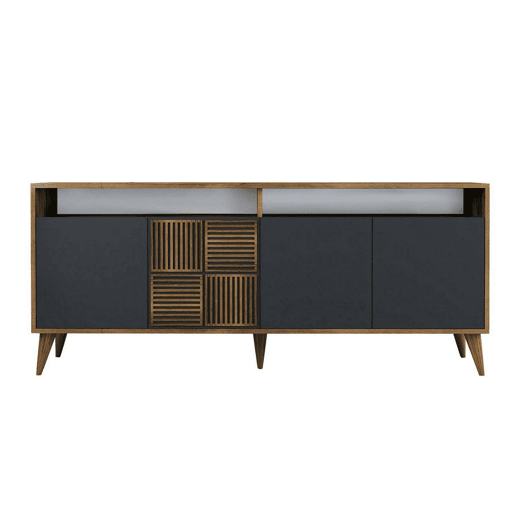 Aparador Dpogg, Mesa Multiusos, Armário de Apoio, Secretária Hall, 180x35h79 cm, Nogueira e Antracite