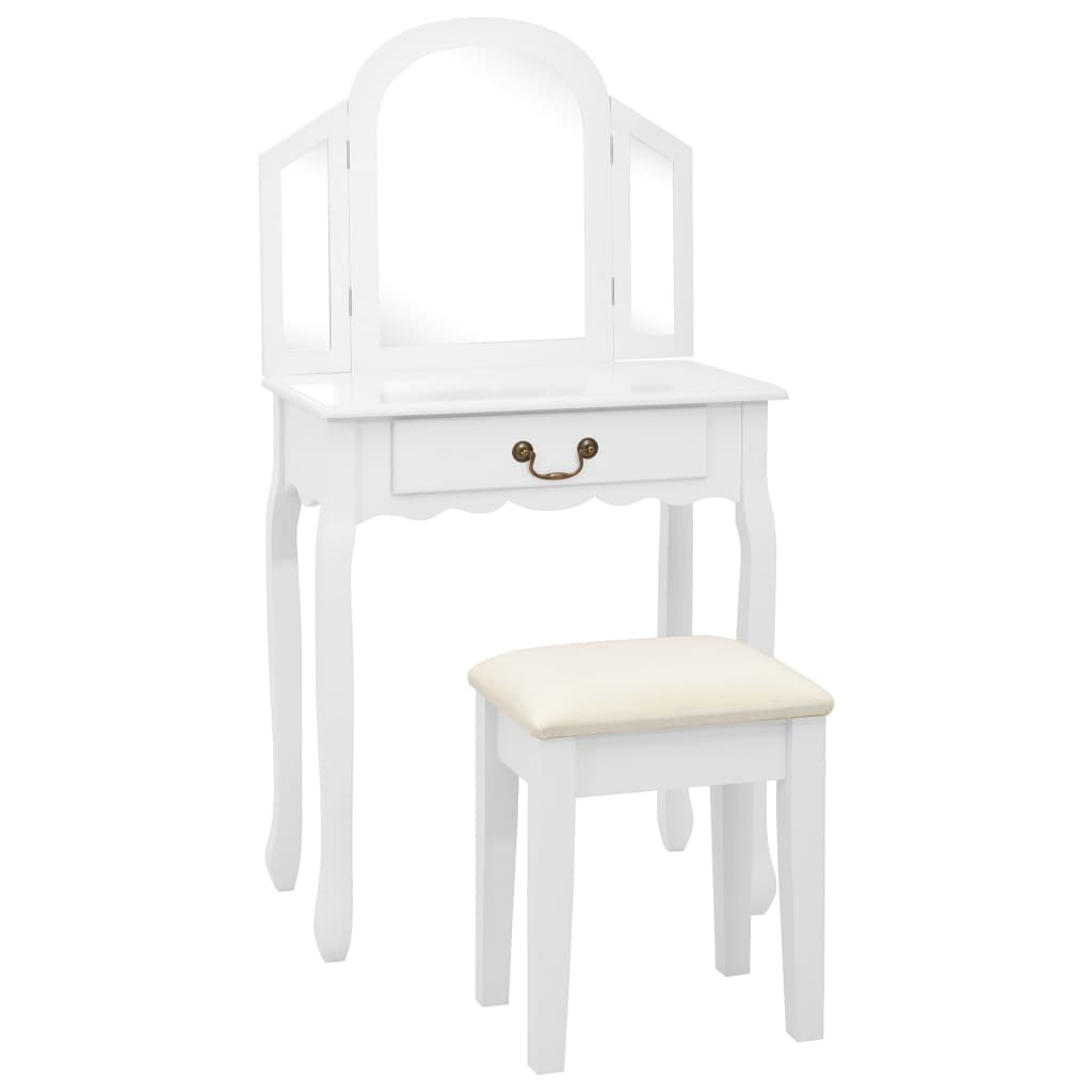 Vidaxl tocador y taburete madera paulownia y mdf blanco 65x36x128 cm