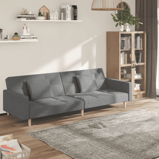 vidaXL Sofá-cama 2 lugares com duas almofadas tecido cinzento-claro