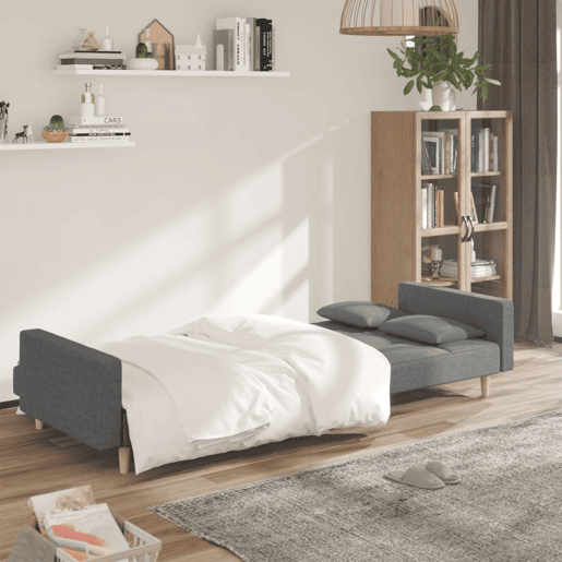vidaXL Sofá-cama 2 lugares com duas almofadas tecido cinzento-claro