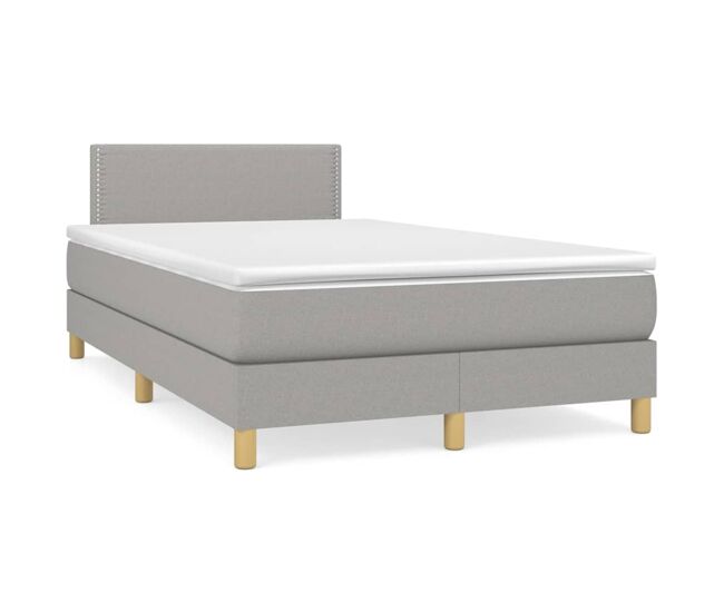 Cama box spring con colchón tela gris claro 120x200 cm liso con clavos