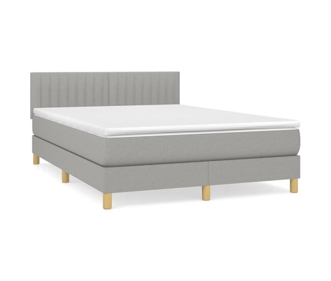 Cama box spring con colchón tela gris claro 140x190 cm rayas verticales