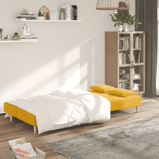 vidaXL Sofá-cama 2 lugares com duas almofadas tecido amarelo