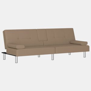 vidaXL Sofá-cama c suporte para copos couro artificial cor cappuccino