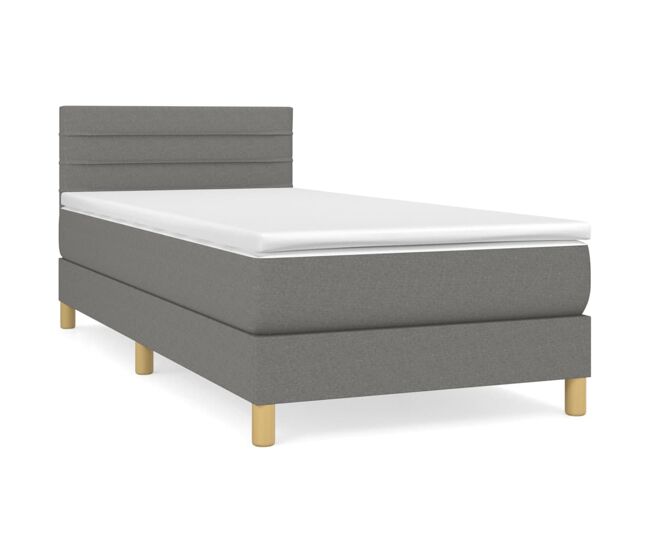 Cama box spring con colchón tela gris oscuro 90x200 cm rayas horizontales