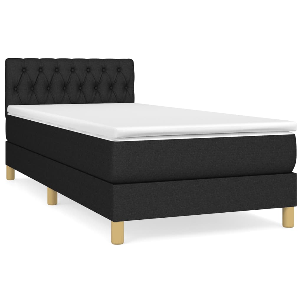 cama box spring con colchon tela negro 90x190 cm diseno de botones