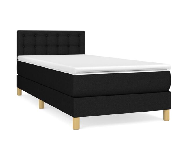 Cama box spring con colchón tela negro 90x200 cm botones