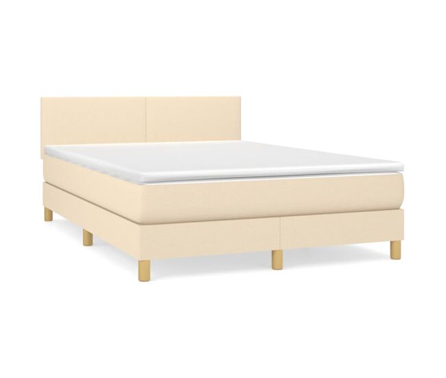 Cama box spring con colchón tela color crema 140x200 cm diseño plano