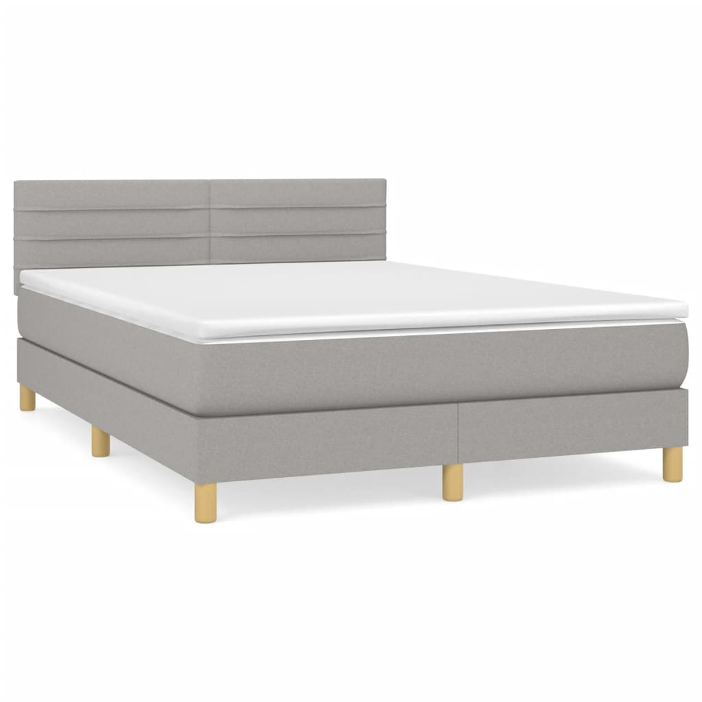 cama box spring con colchon tela gris claro 140x200 cm rayas horizontales