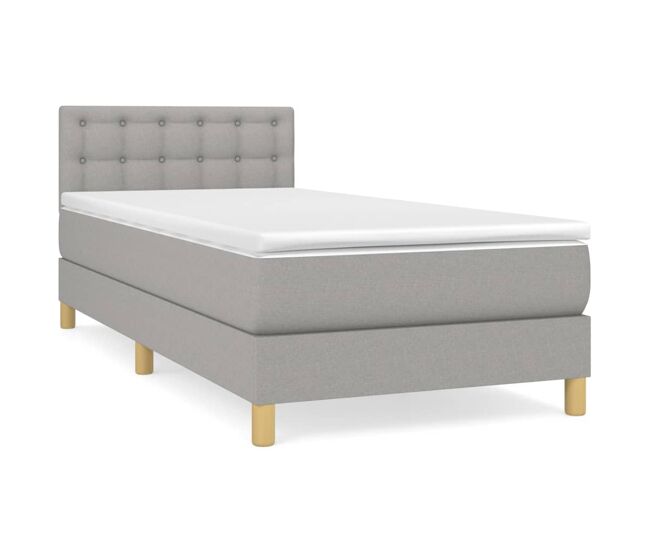 Cama box spring con colchón tela gris claro 100x200 cm botones