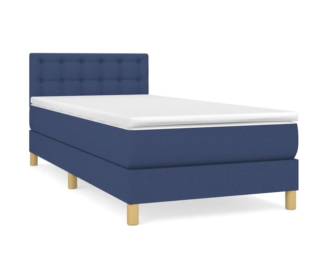 Cama box spring con colchón tela azul 80x200 cm botones