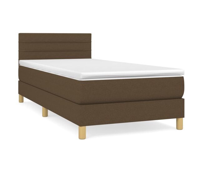 Cama box spring con colchón tela marrón oscuro 90x200 cm rayas horizontales
