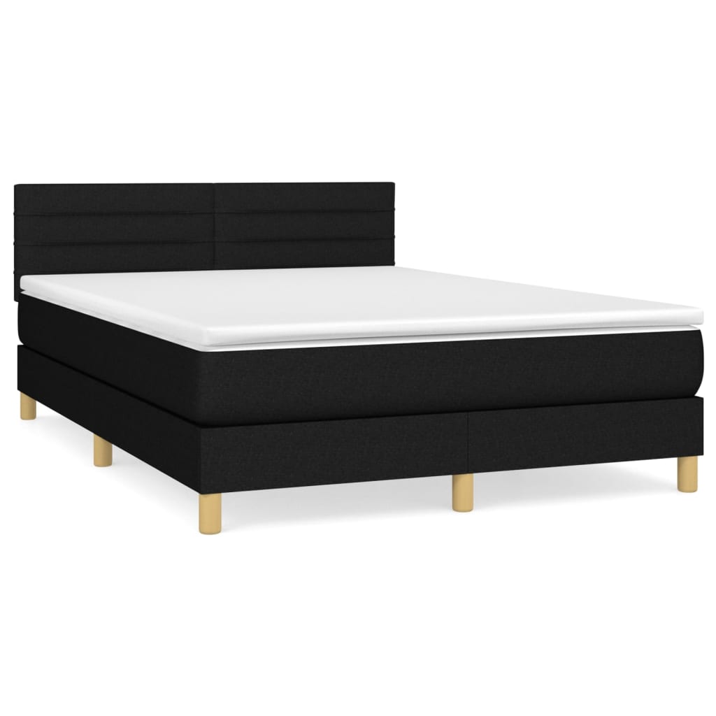Cama box spring con colchón tela negro 140x190 cm rayas horizontales