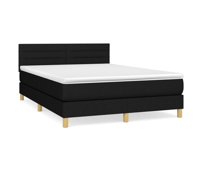 Cama box spring con colchón tela negro 140x190 cm rayas horizontales