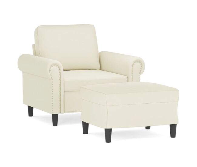 Vidaxl sillón con taburete terciopelo crema 60 cm