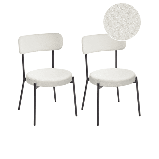 Conjunto de 2 cadeiras de jantar ALLISON Bouclé Branco Conjunto de 2 cadeiras de jantar ALLISON Bouclé Branco