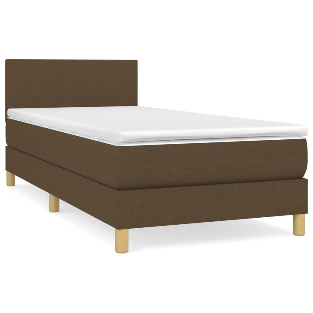 Cama box spring con colchón tela marrón oscuro 90x200 cm diseño plano
