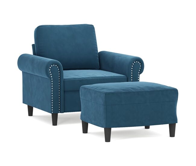 Vidaxl sillón con taburete terciopelo azul 60 cm
