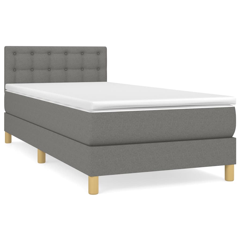 Cama box spring con colchón tela gris oscuro 90x200 cm botones