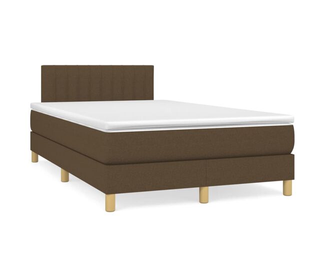 Cama box spring con colchón tela marrón oscuro 120x200 cm rayas verticales