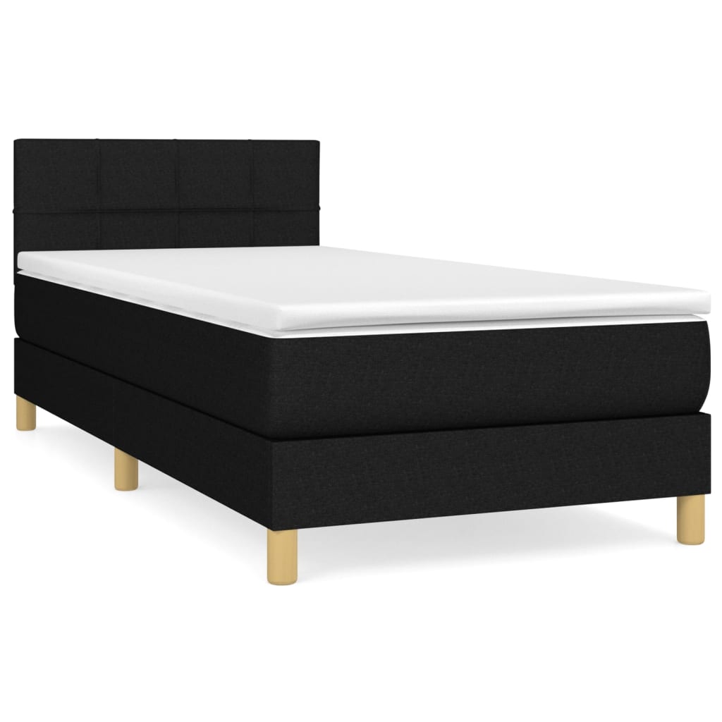 cama box spring con colchon tela negro 90x200 cm bloques con cuadros
