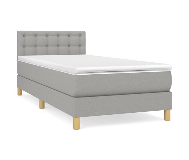Cama box spring con colchón tela gris claro 90x200 cm botones