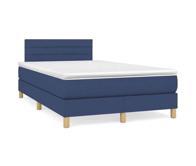 Cama box spring con colchón tela azul 120x200 cm rayas horizontales