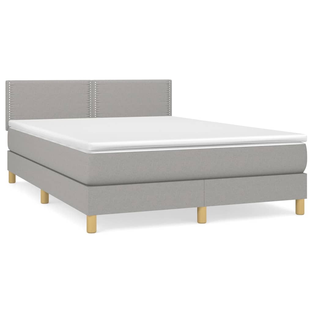 Cama box spring con colchón tela gris claro 140x200 cm liso con clavos