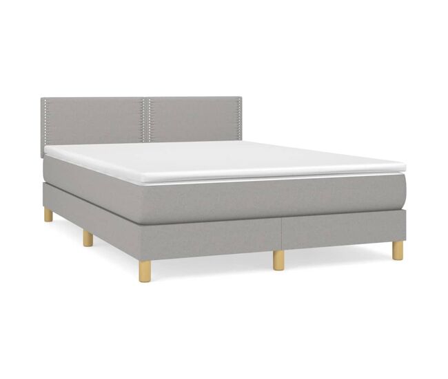 Cama box spring con colchón tela gris claro 140x200 cm liso con clavos