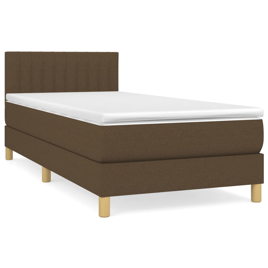 Cama box spring con colchón tela marrón oscuro 90x200 cm rayas verticales