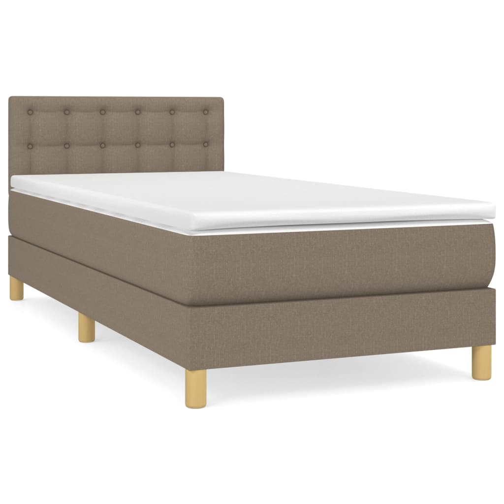 cama box spring con colchon tela gris taupe 100x200 cm botones