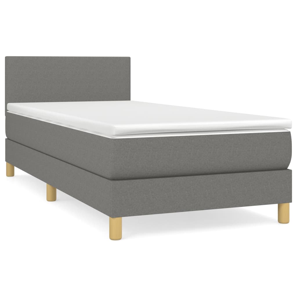 cama box spring con colchon tela gris oscuro 90x200 cm diseno plano