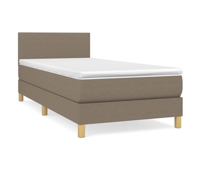 Cama box spring con colchón tela gris taupe 100x200 cm diseño plano