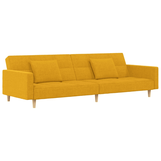 vidaXL Sofá-cama 2 lugares com duas almofadas tecido amarelo vidaXL Sofá-cama 2 lugares com duas almofadas tecido amarelo