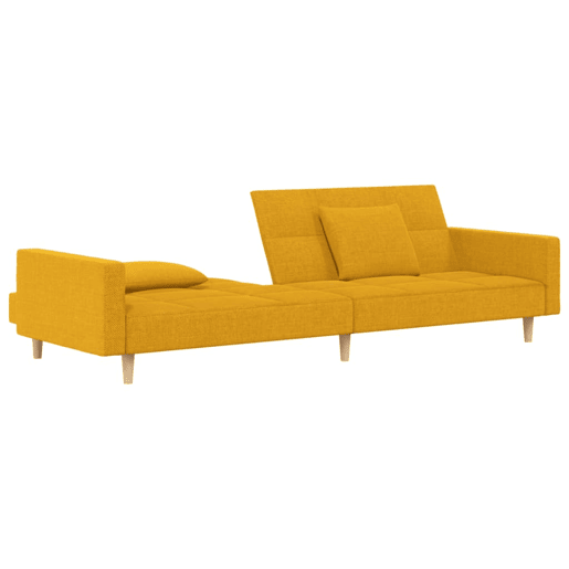 vidaXL Sofá-cama 2 lugares com duas almofadas tecido amarelo vidaXL Sofá-cama 2 lugares com duas almofadas tecido amarelo