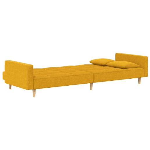 vidaXL Sofá-cama 2 lugares com duas almofadas tecido amarelo vidaXL Sofá-cama 2 lugares com duas almofadas tecido amarelo