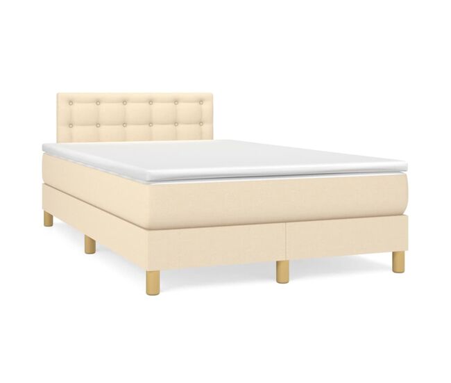 Cama box spring con colchón tela color crema 120x200 cm botones