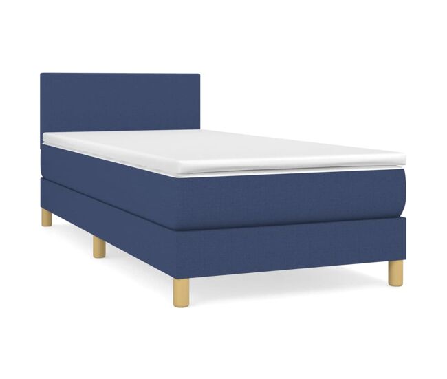 Cama box spring con colchón tela azul 90x200 cm diseño plano
